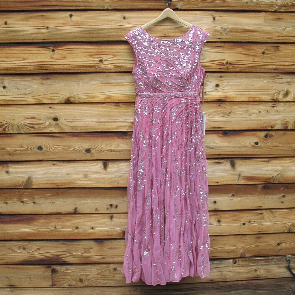 NWT Mac Duggal 5445 Pink Cap Sleeve Embellished Evening Gown - Picture 5 of 12